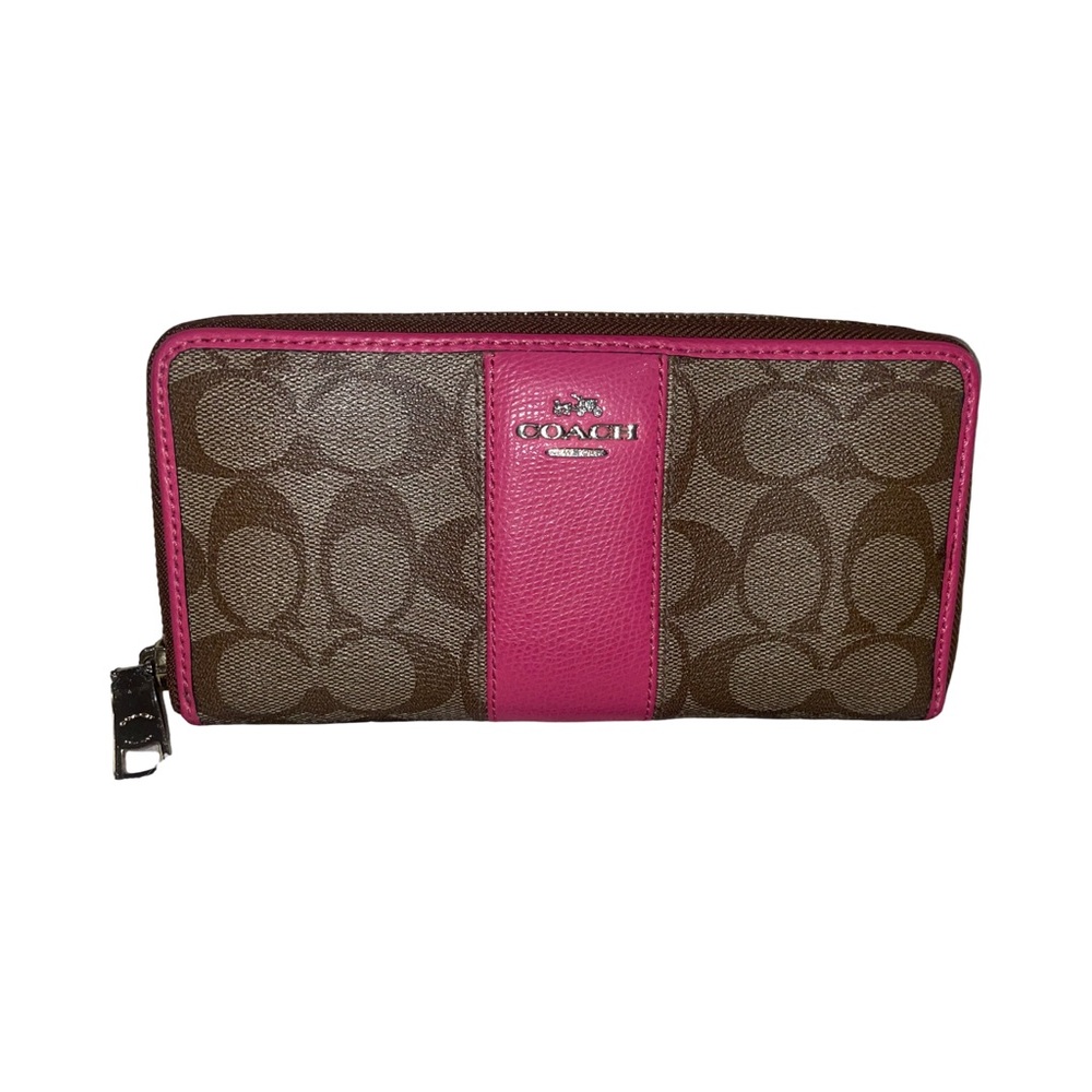 Coach Brown Signature Wallet with Pink Trim 💕